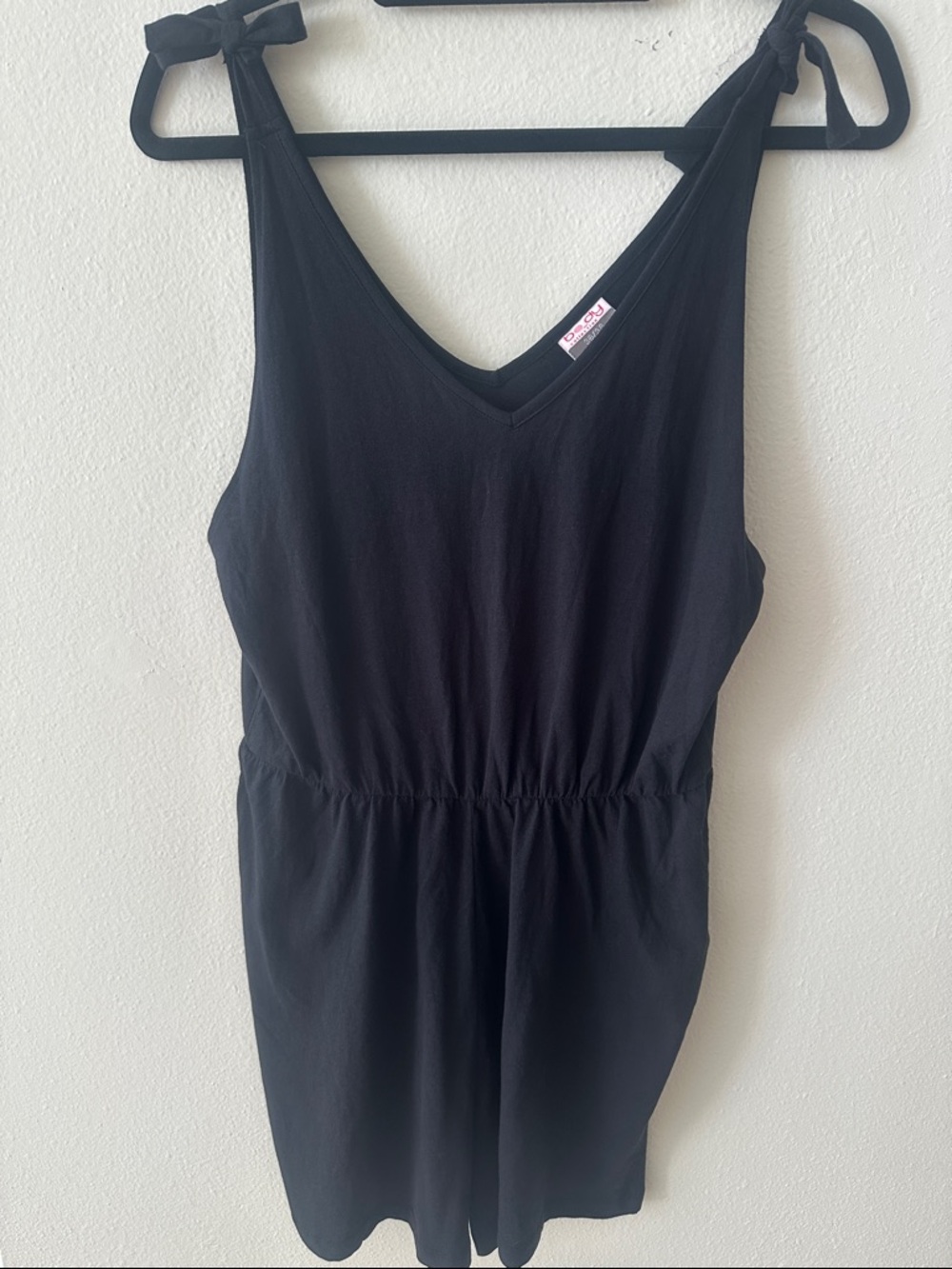 Black Tie-Shoulder V-Neck Romper